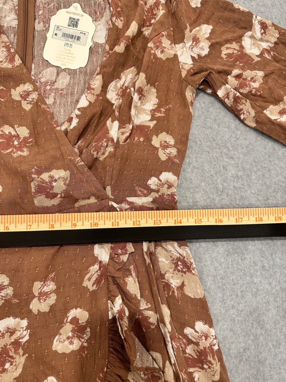 Altar'd State Brown Floral Wrap Dress with Ruffle Hem - Picture 10 of 11